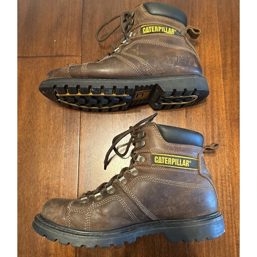 CAT Caterpillar Silverton P73237 Men 10.5 M Brown Leather Work Boots Slip Resist